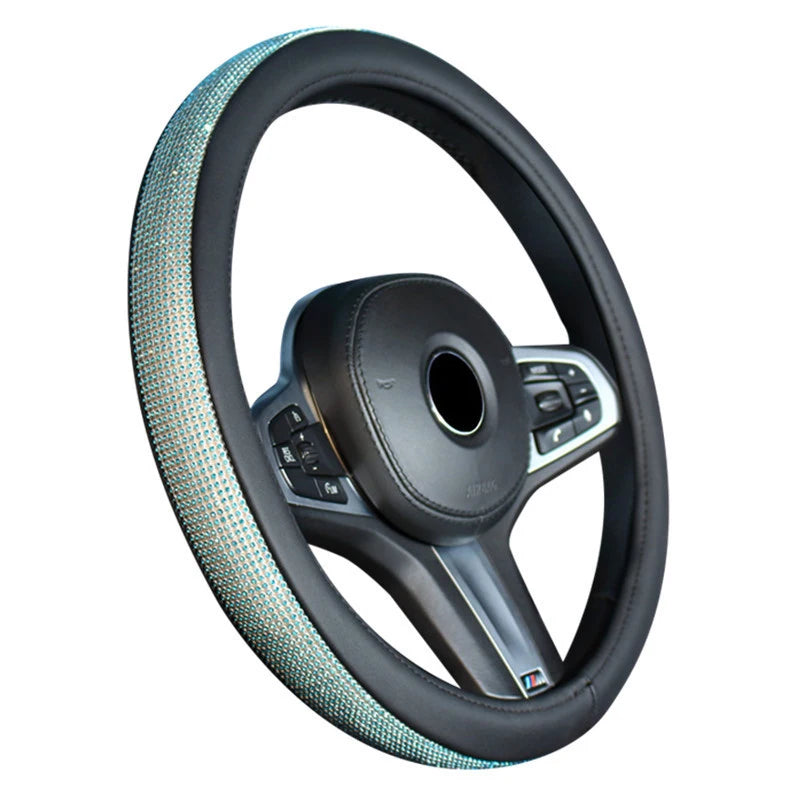 Choice Rhinestones Leather Steering Wheel Cover With Bling Crystal Diamond Car Interior Decoration