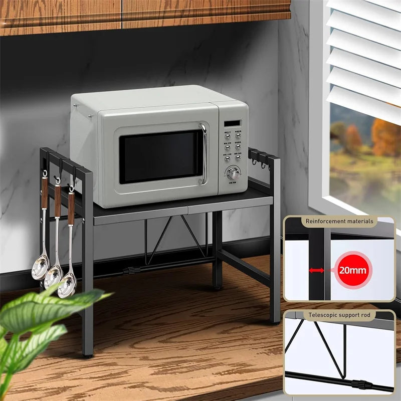 Hign-concerned Adjustable Space-Saving Microwave Rack With Hooks