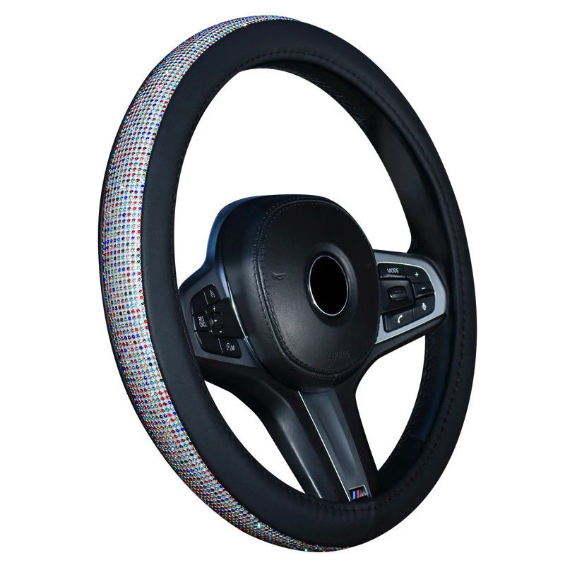 Choice Rhinestones Leather Steering Wheel Cover With Bling Crystal Diamond Car Interior Decoration