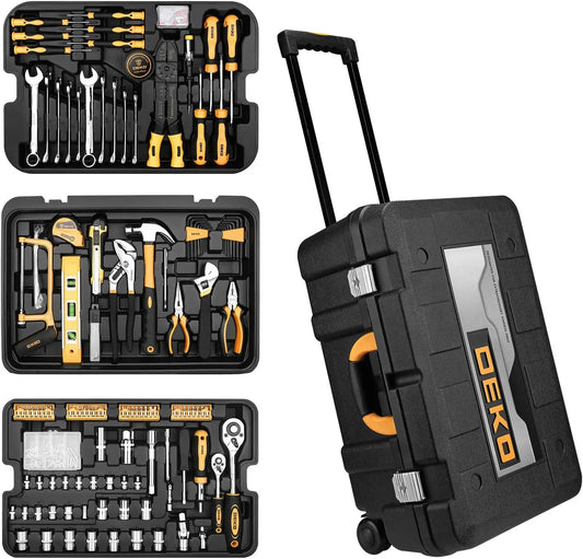 DEKODIY 258 Piece Tool Kit With Rolling Toolbox Socket Wrench Hand Tool Set Mechanic Case