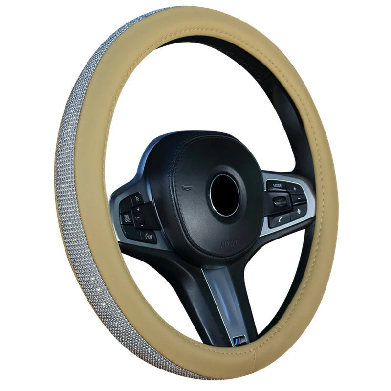 Choice Rhinestones Leather Steering Wheel Cover With Bling Crystal Diamond Car Interior Decoration