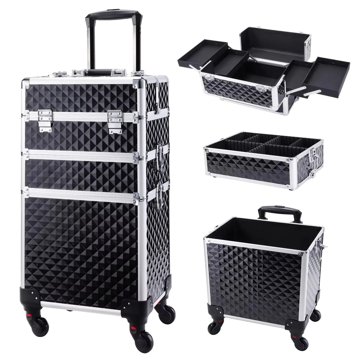 Maxulene Rolling Makeup Case 3 In 1 Removable On Wheels