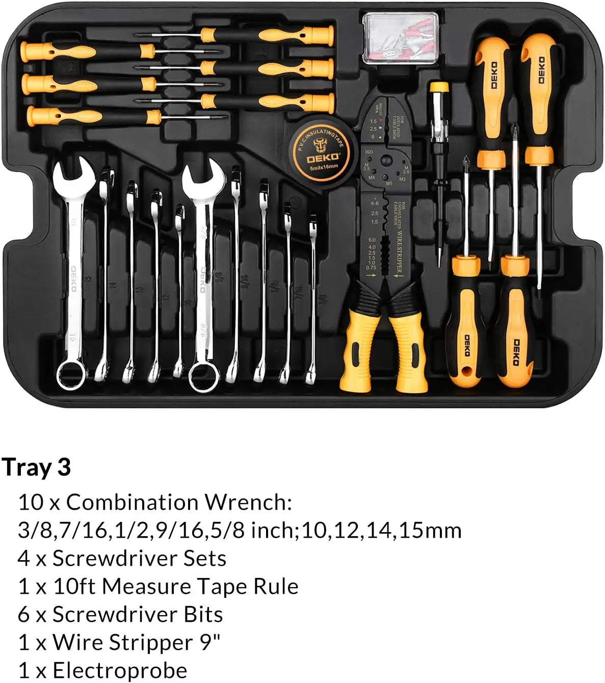 DEKODIY 258 Piece Tool Kit With Rolling Toolbox Socket Wrench Hand Tool Set Mechanic Case