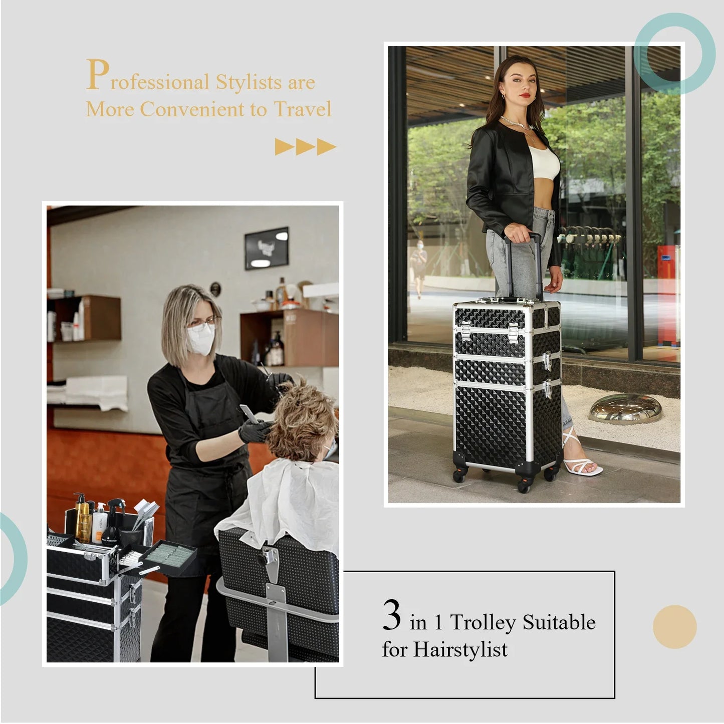 Maxulene Rolling Makeup Case 3 In 1 Removable On Wheels