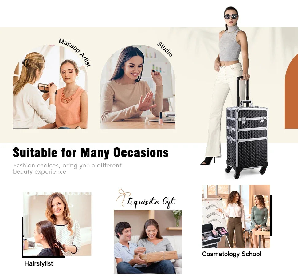 Maxulene Rolling Makeup Case 3 In 1 Removable On Wheels