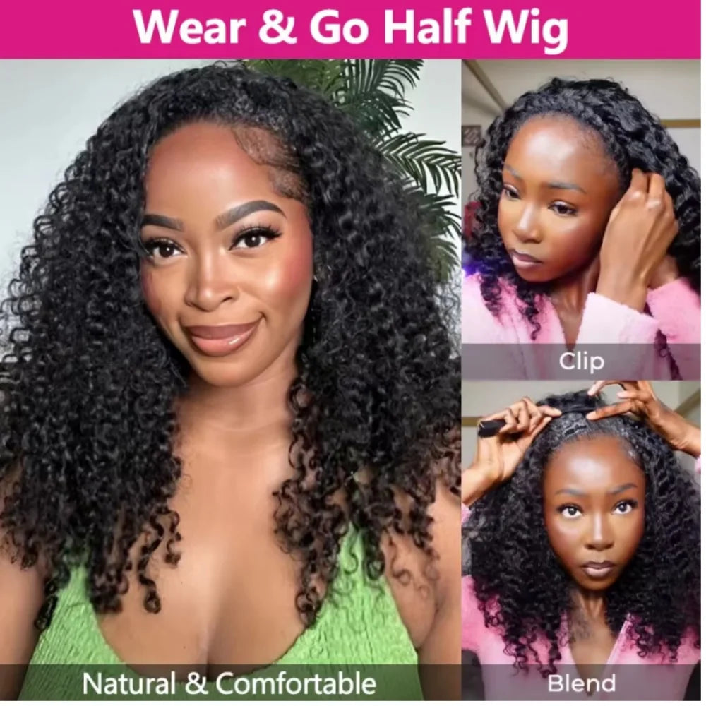 Muokass Remy Brazilian Curly Half Wig Clip In High Density
