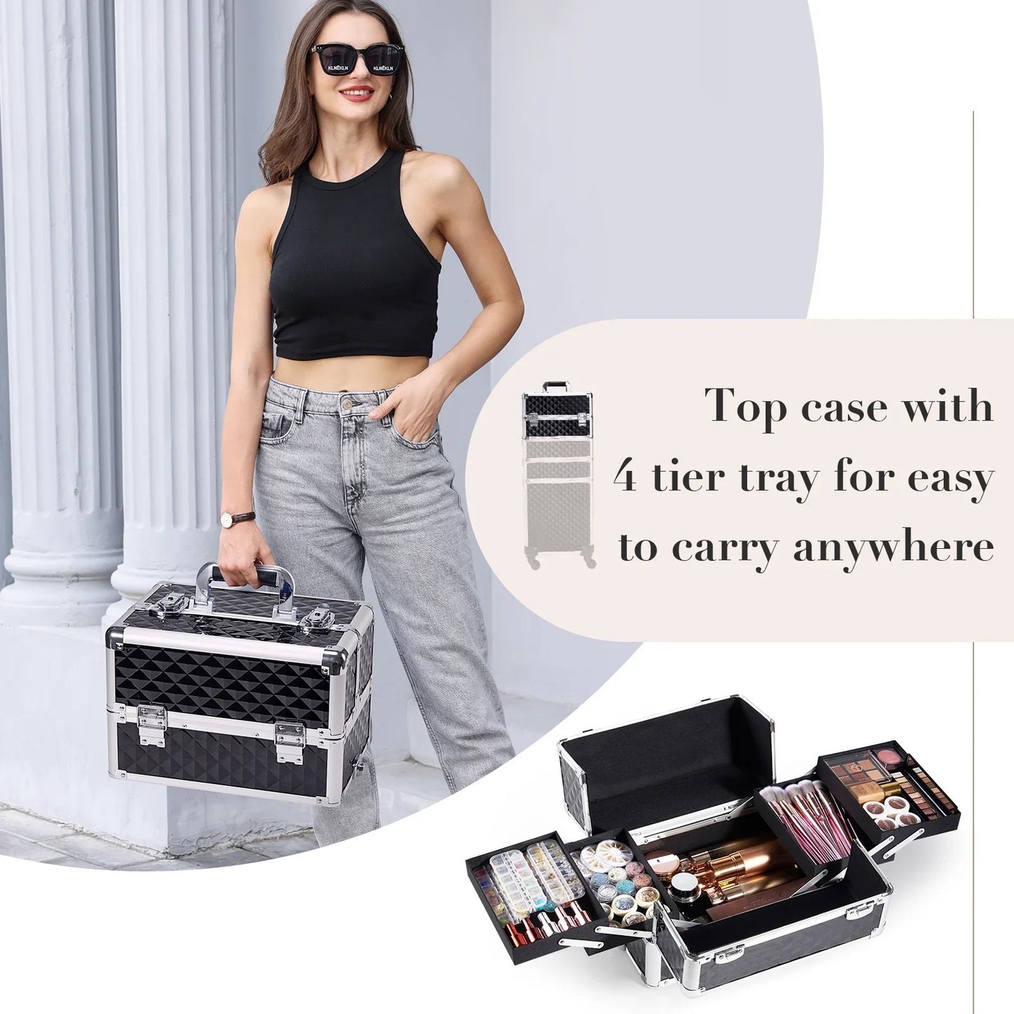 MaxuleneCN Makeup Trolley Case 4 In 1 Alloy On Wheels