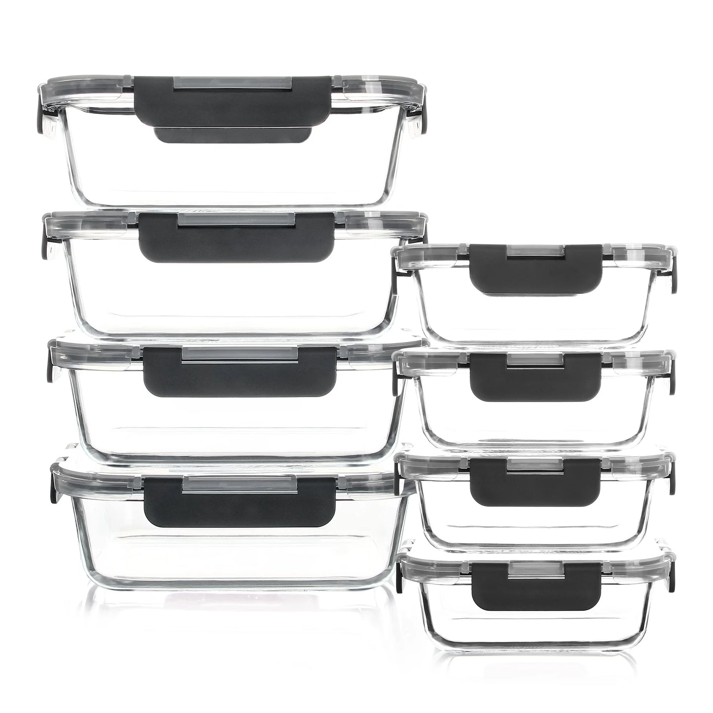 Glass Food Storage Containers Set 8 Piece Borosilicate Lock Lid