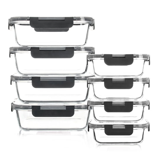 Glass Food Storage Containers Set 8 Piece Borosilicate Lock Lid