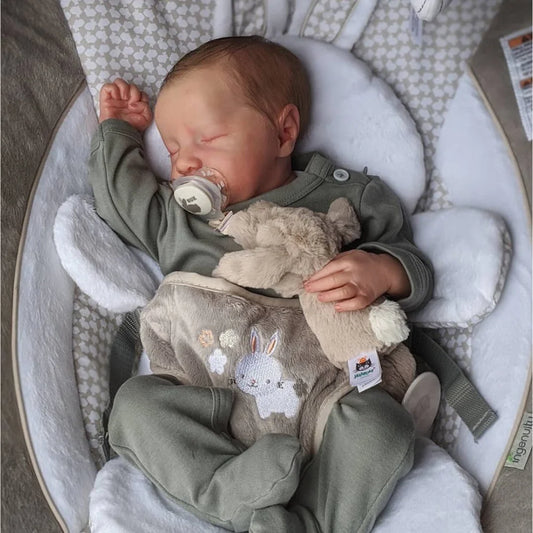 Risbecko Levi Newborn Baby Doll Reborn Sleeping Soft Silicone 3D Skin Tone With Visible Veins Hand Painted Hair Doll