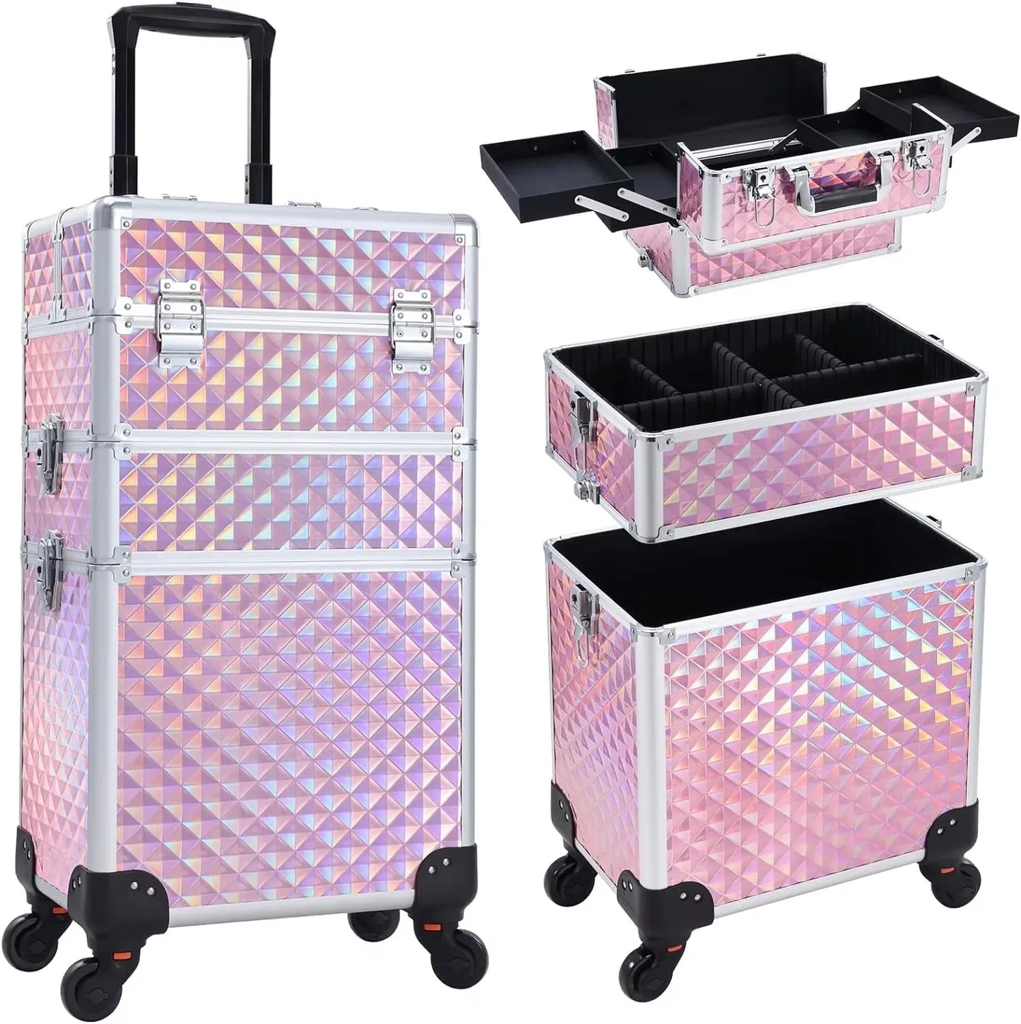 Maxulene Rolling Makeup Case 3 In 1 Removable On Wheels