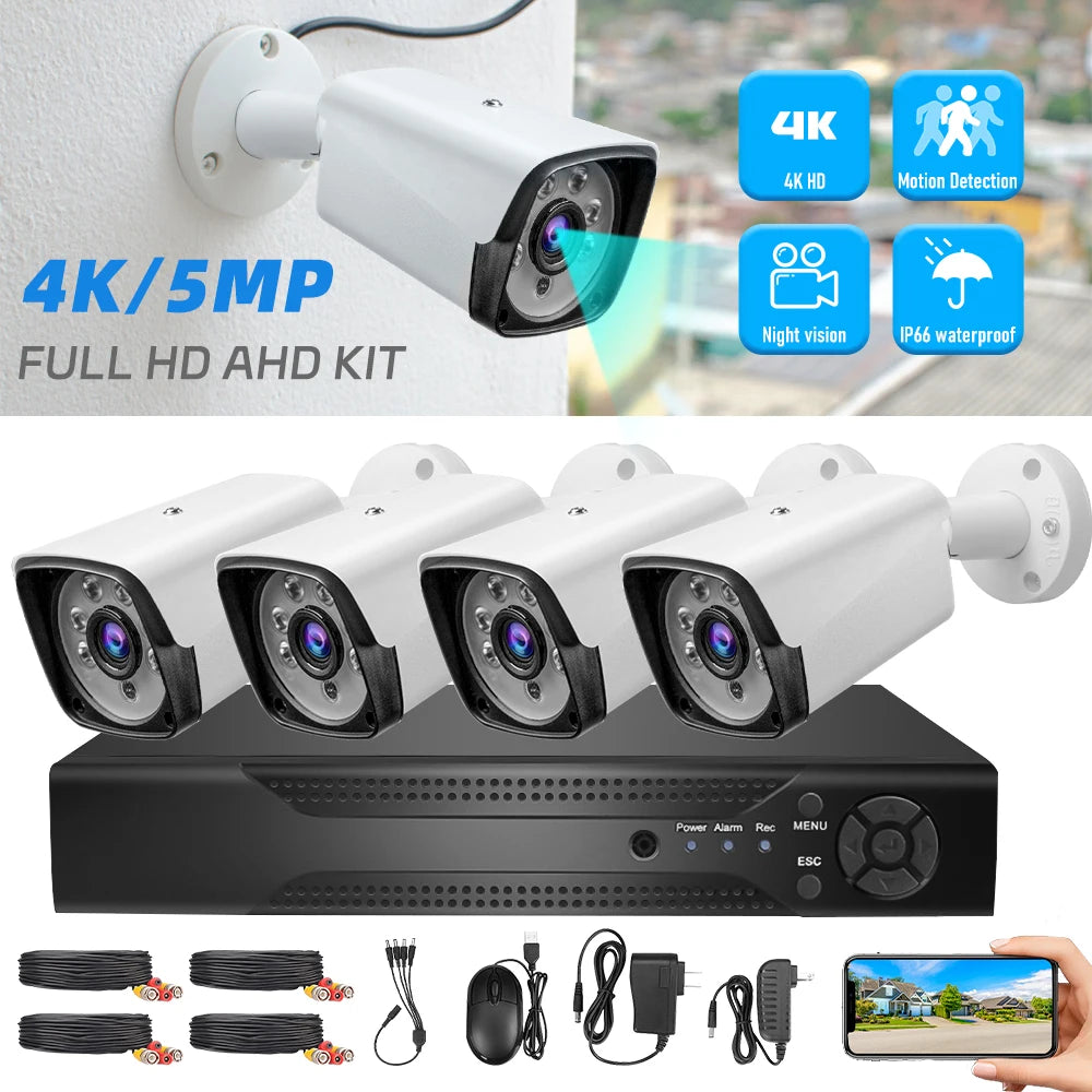 Marzony 4K 5MP CCTV Security System 4 Camera Set With Outdoor Night Vision And Motion Detection