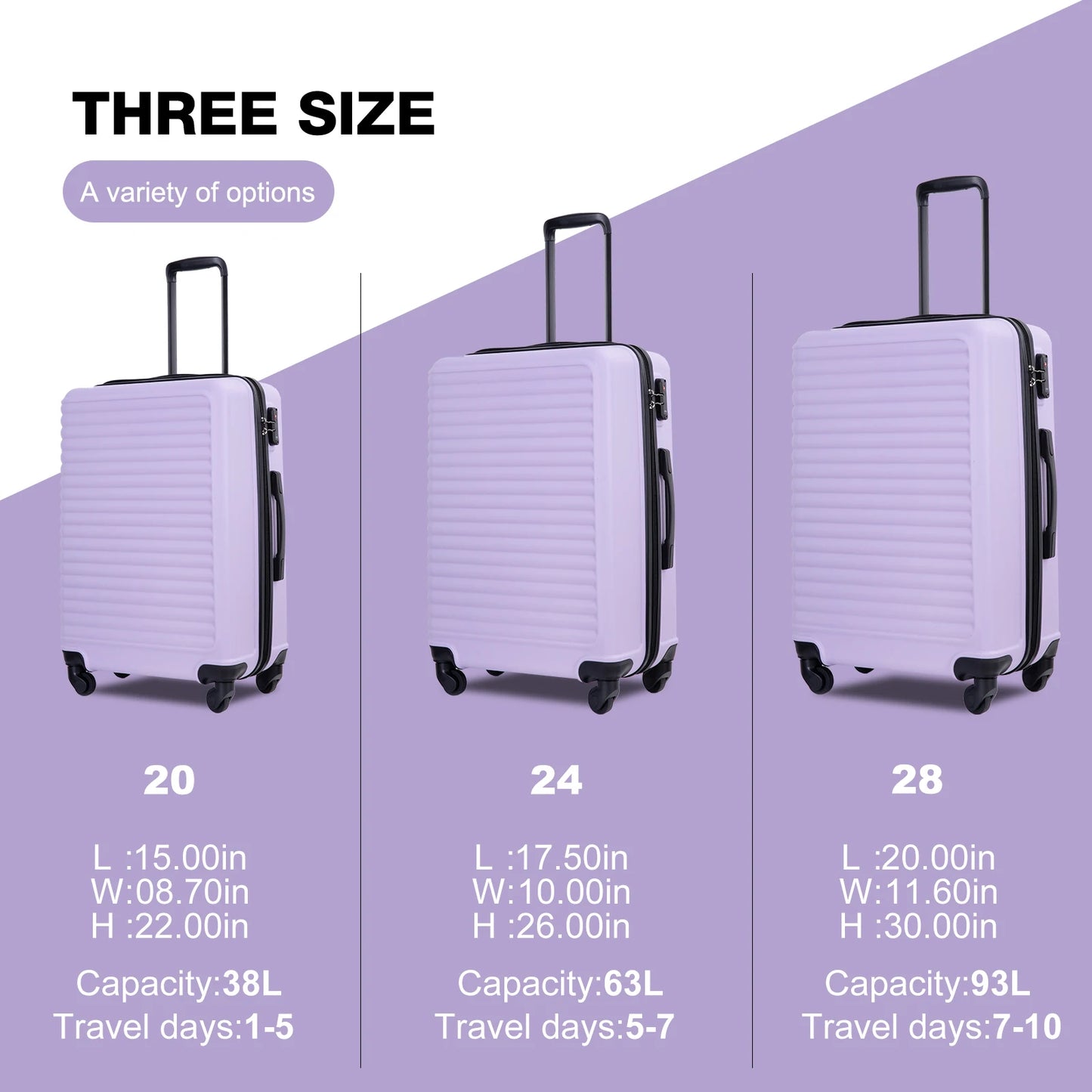 Travelhouse 3 Piece Hardside Luggage Set With TSA Lock Spinner Wheels