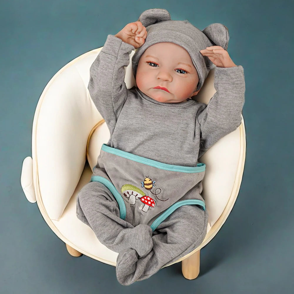 Risbecko Levi Newborn Baby Doll Reborn Sleeping Soft Silicone 3D Skin Tone With Visible Veins Hand Painted Hair Doll