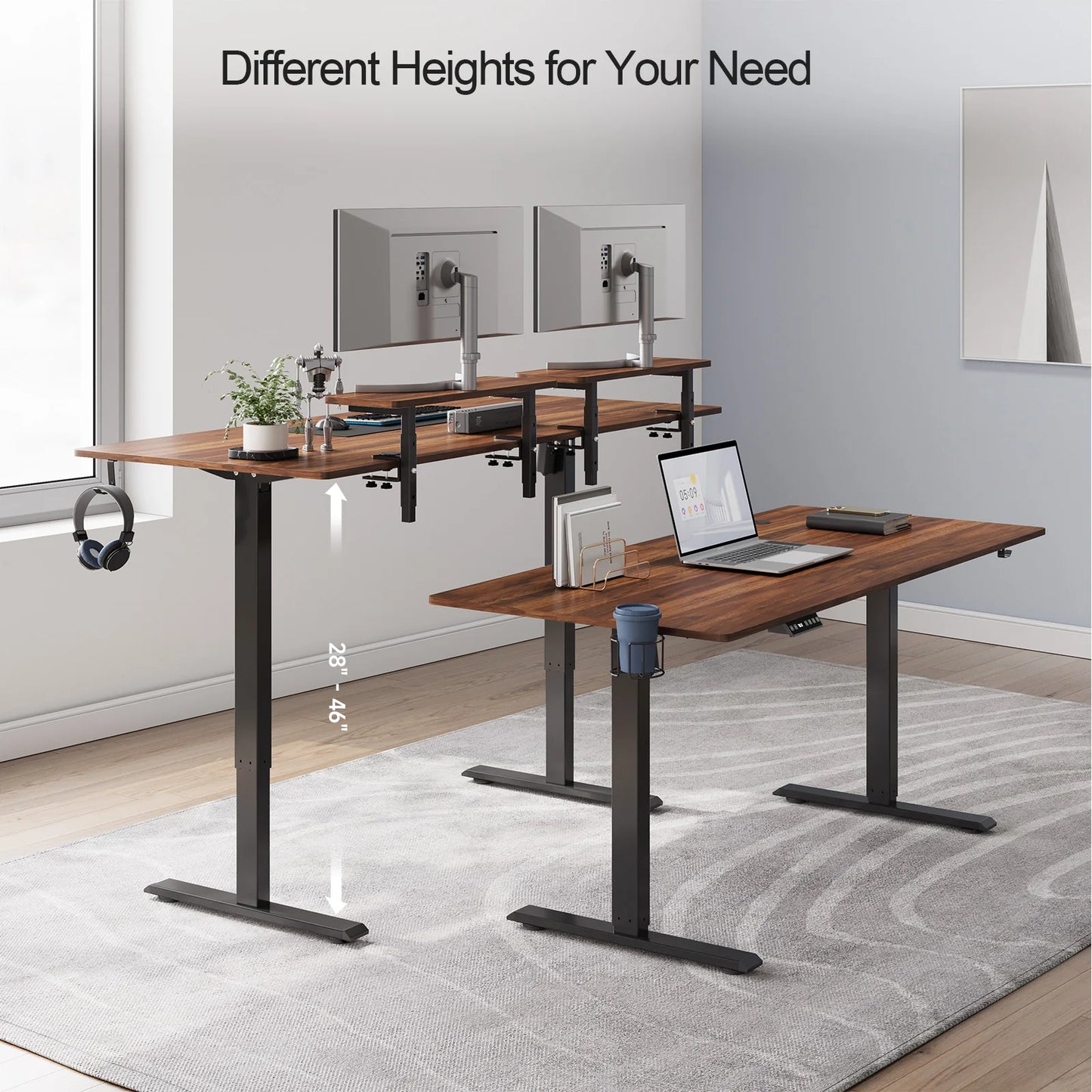 ONBRILL Electric Standing Desk With Adjustable Height And Monitor Shelves
