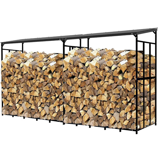 Industrial Outdoor Iron Firewood Log Rack With Weatherproof Roof Shelter